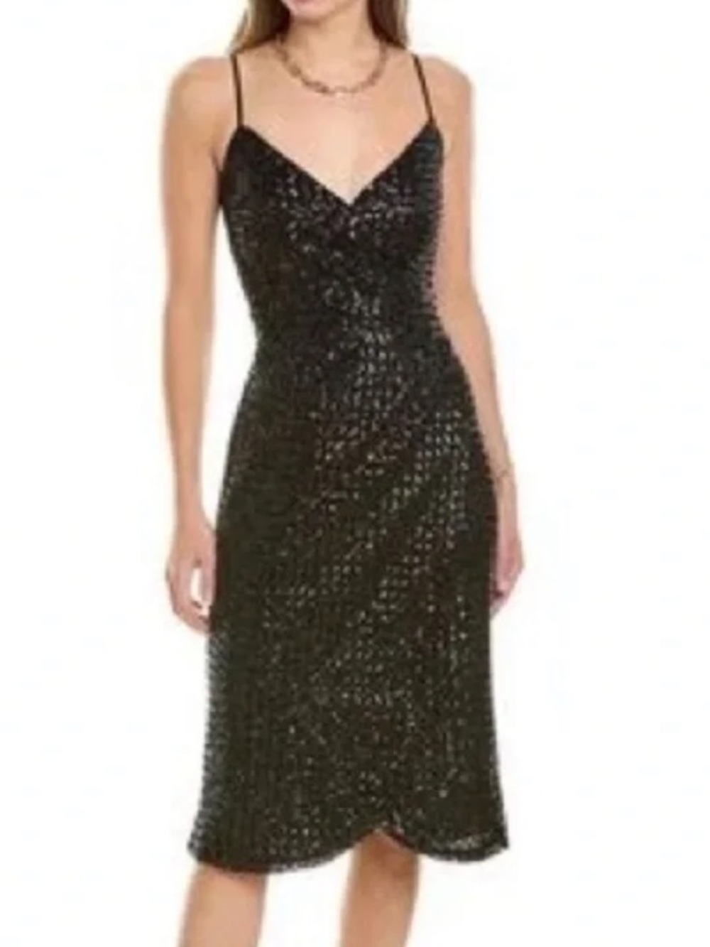 NWT Nanette Lepore Black Sequin Wrap-Front Midi Dress Size 4 formal chic party